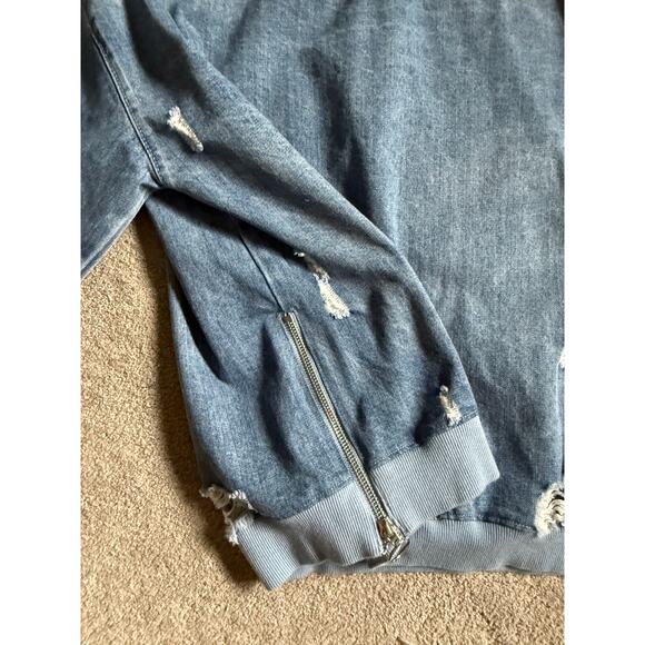 FATE Distressed Denim Sweatshirt, Size Small - Picture 4 of 5